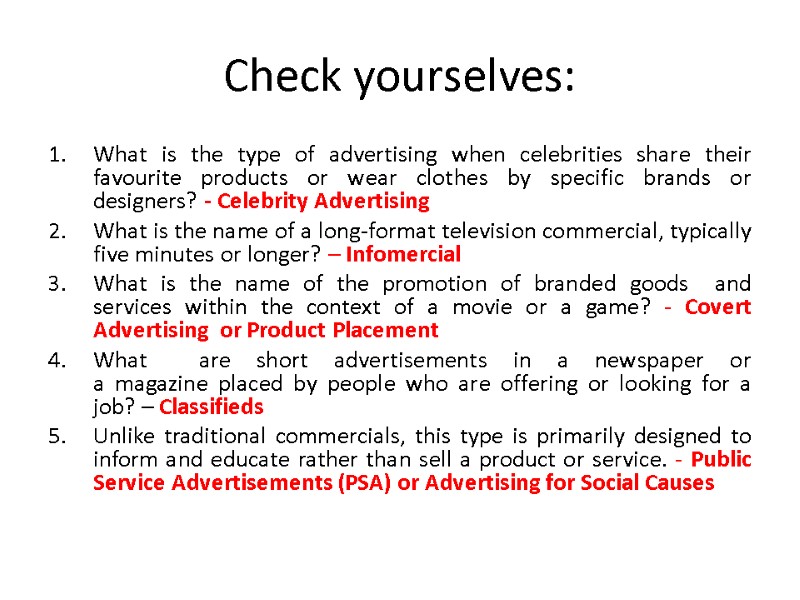 Check yourselves: What is the type of advertising when celebrities share their favourite products